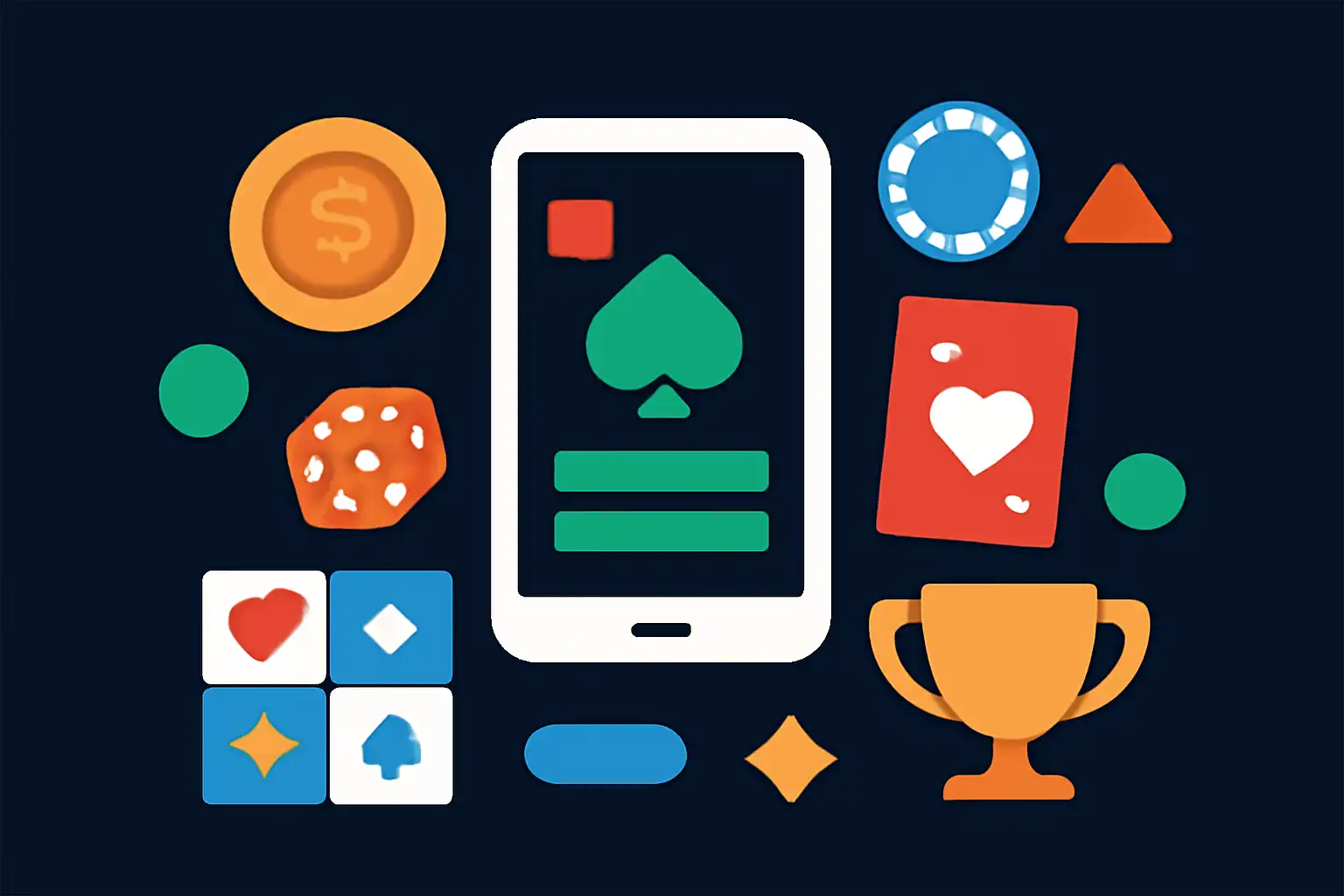 Hero illustration: Jai Club, modern flat design, dark background, brand-neutral, icons and shapes only, no text